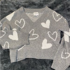 Pink Rose Grey Heart Sweater